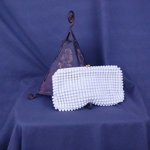 White Bead Clutch Purse Vintage Style